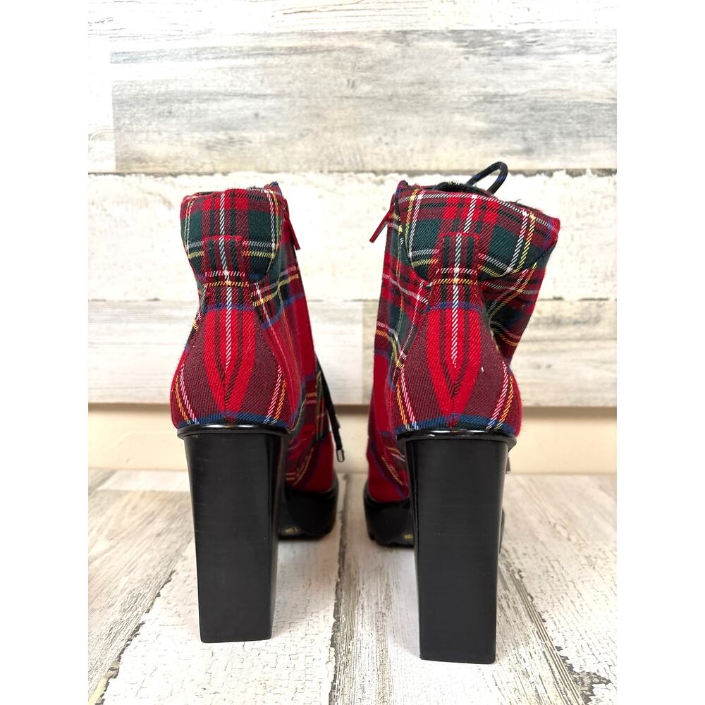 Gianni Bini Womens 7.5 Red Ambelynn Plaid Lug Sole Heeled Hiker Combat Bootie - Picture 4 of 10
